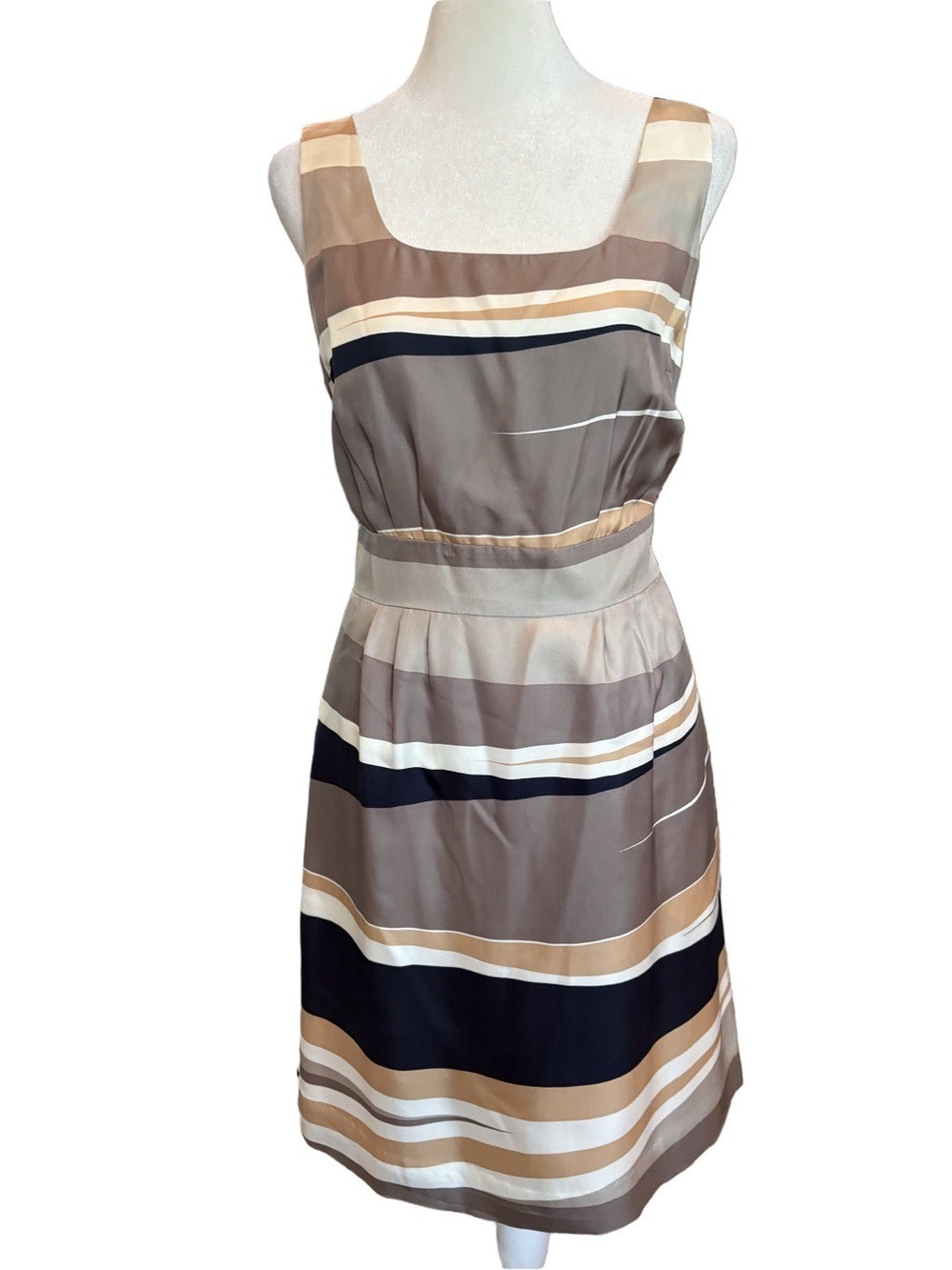 Banana Republic 8P Striped Taupe black Sleeveless Dress silk pockets career NWT
